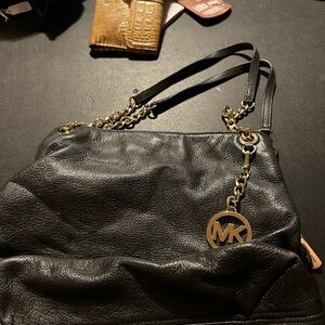 Michael Kors Black Shoulder Bag with Gold Accents